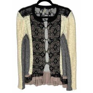 RESERVE Gimmicks BKE Cottagecore Cardigan Med Boucle Knit Lace Ruffle Boho Fairy